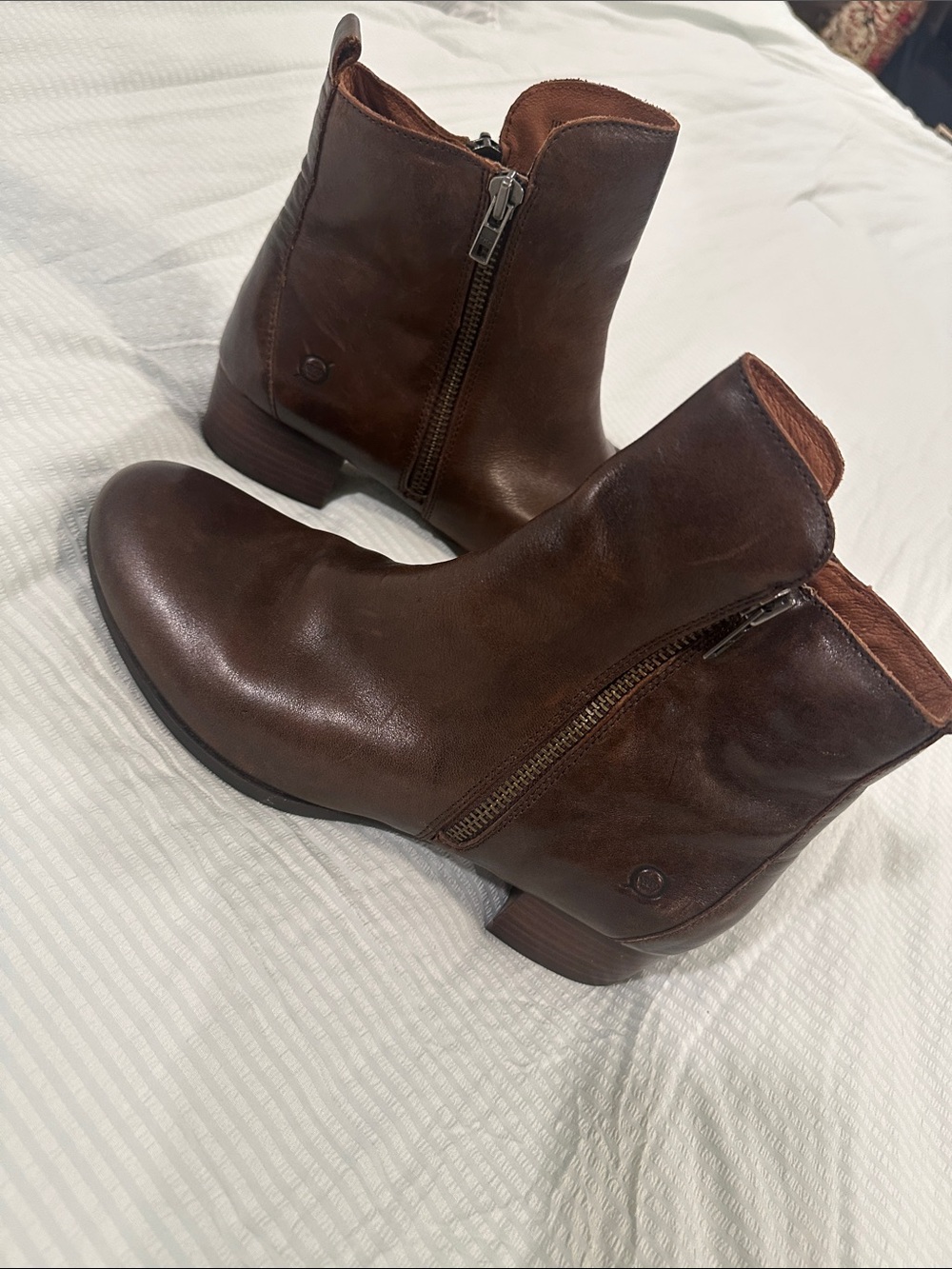 Born Dark Brown Leather Side-Zip Ankle Booties